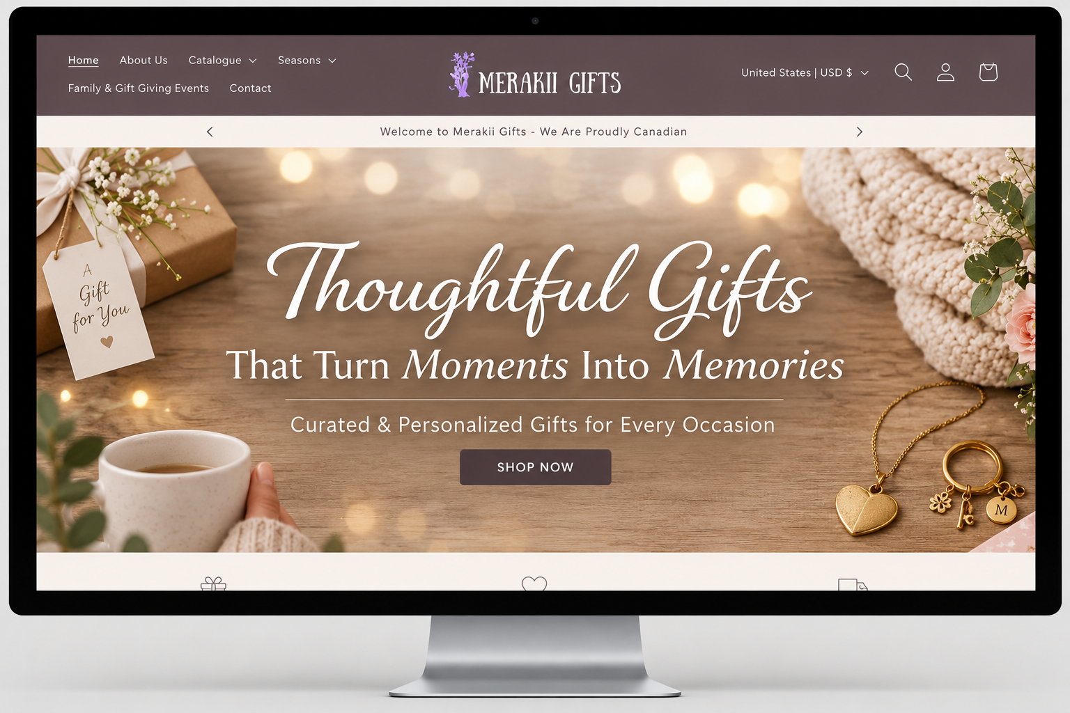 Luxury Gifting Ecommerce Brand desktop design