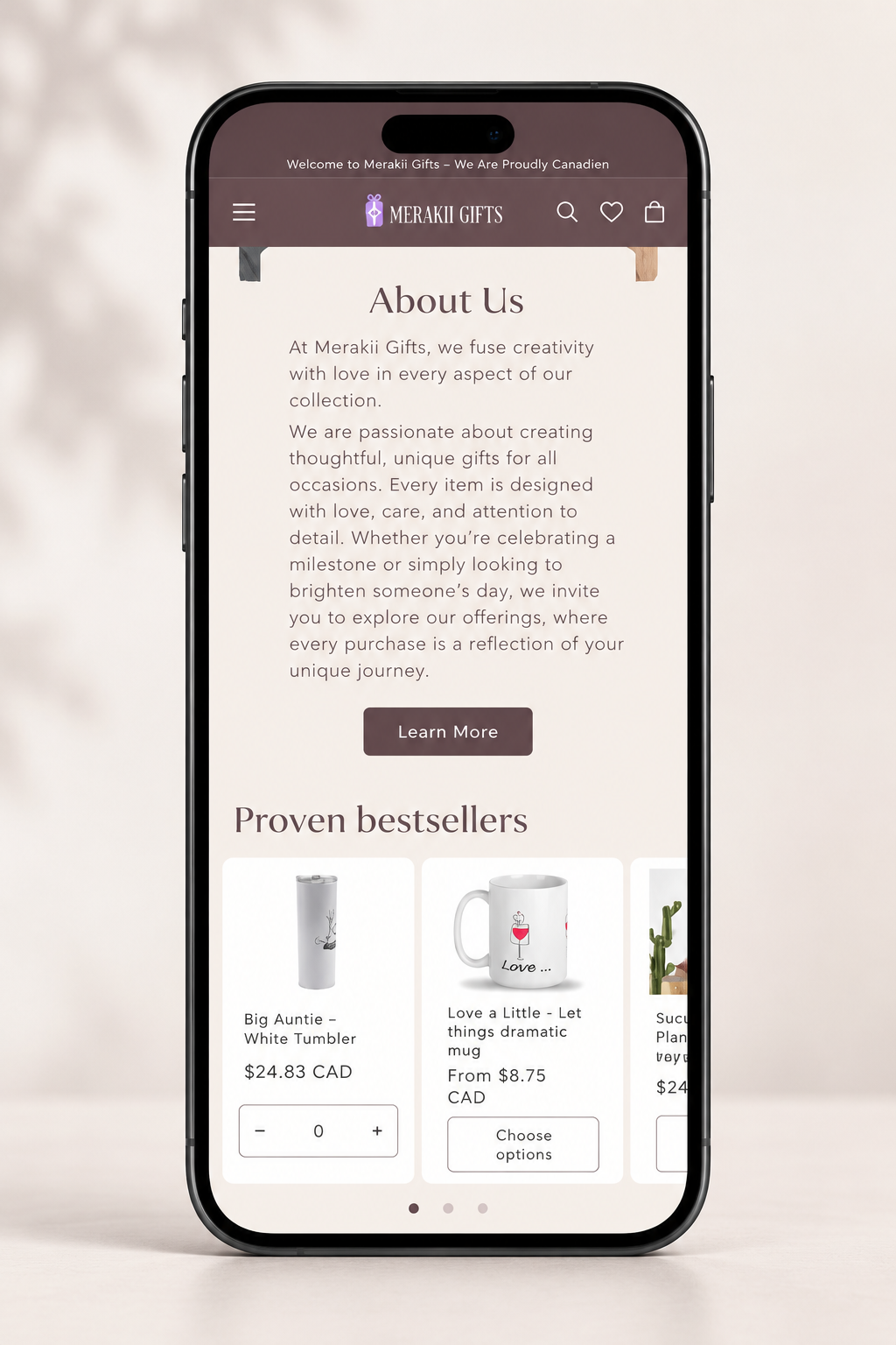Luxury Gifting Ecommerce Brand mobile design