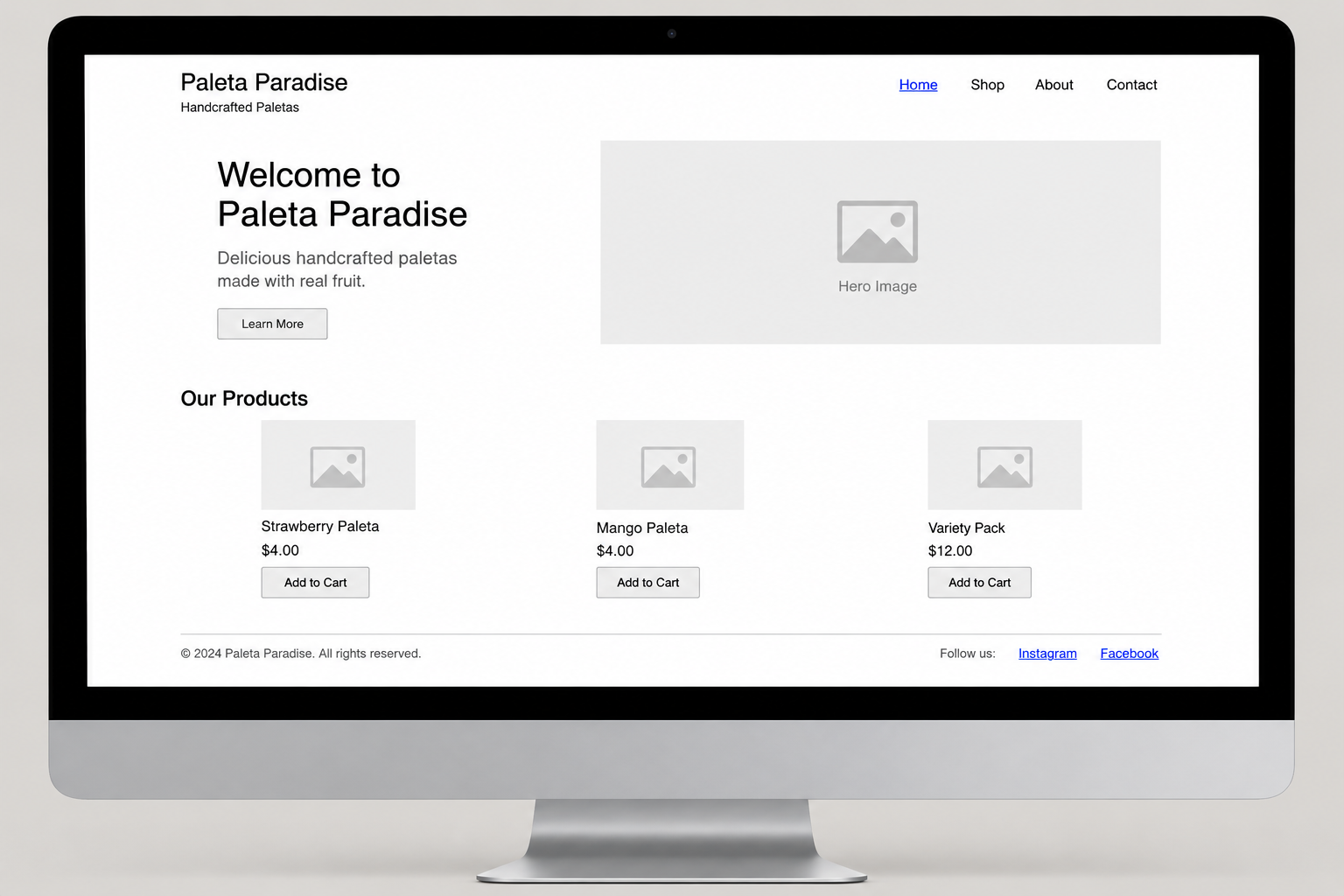 Frozen Dessert Ecommerce Brand before redesign
