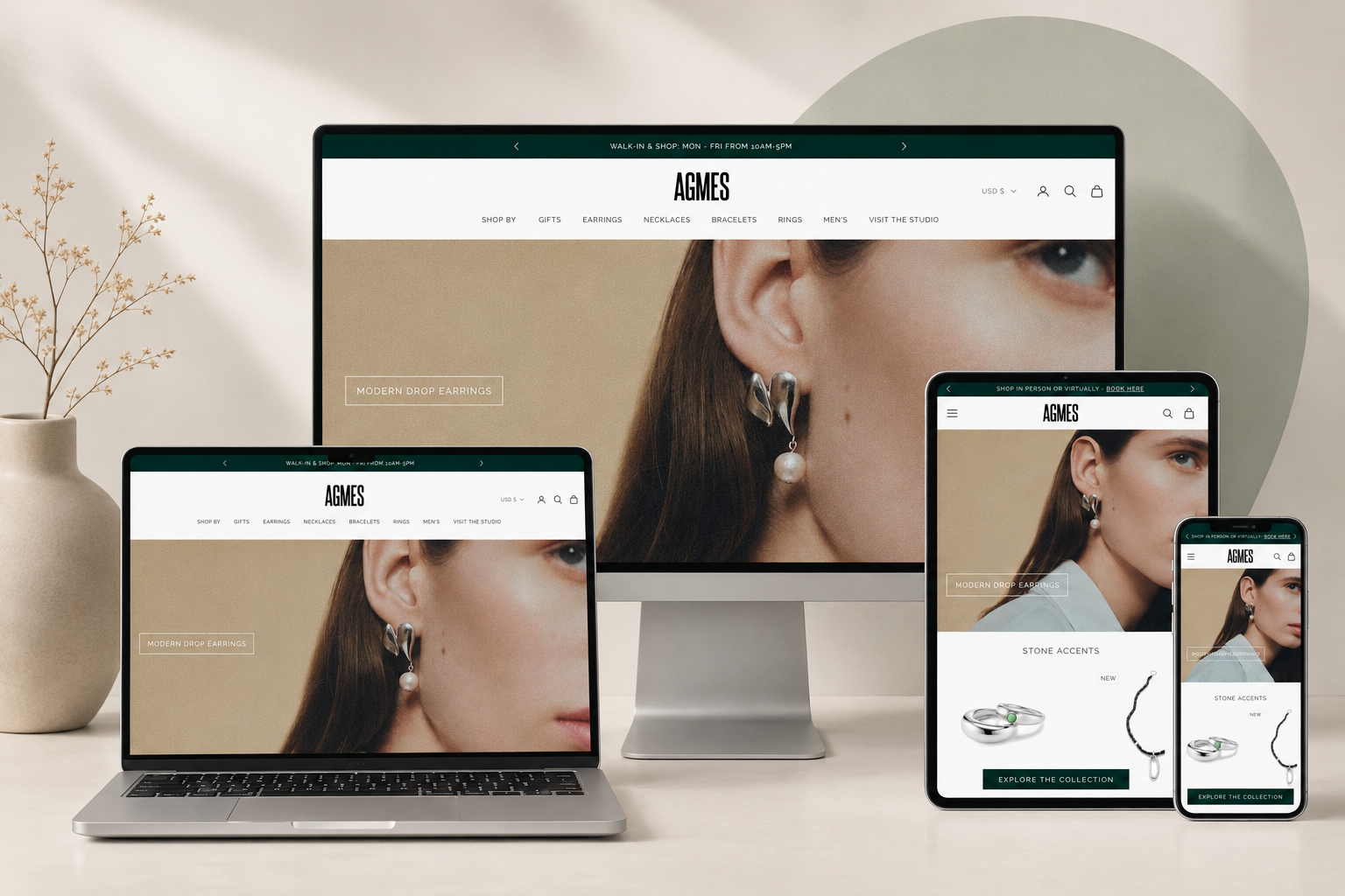 Agmes jewelry ecommerce store design